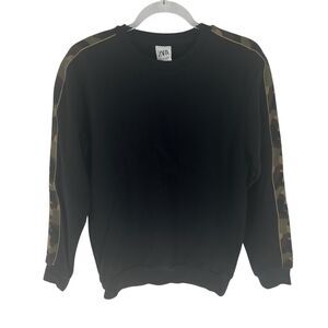 Zara Sweatshirt Mens Small Black Pullover Sweater Crewneck Camo Stripe NEW